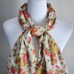 Esprit Floral Scarf Cream Cotton Lightweight Gauze Boho Cottagecore Feminine